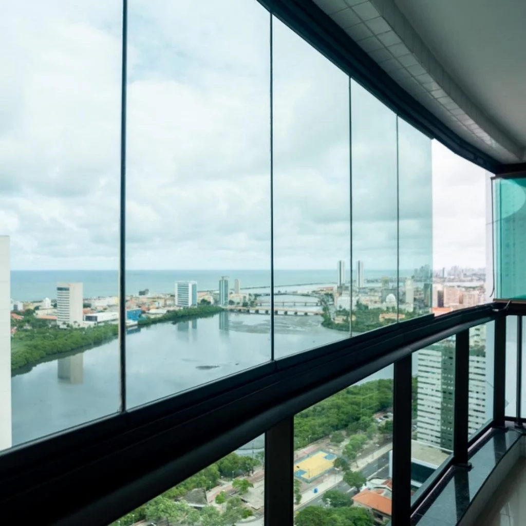 Fachada comercial com cortina de vidro